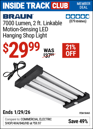 www.hfqpdb.com - BRAUN 7000 LUMEN, 2 FT. LINKABLE MOTION SENSING LED HANGING SHOP LIGHT Lot No. 58465
