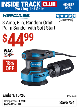 www.hfqpdb.com - HERCULES 3 AMP, 5 IN. RANDOM ORBIT PALM SANDER WITH SOFT START Lot No. 56458