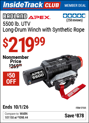 www.hfqpdb.com - BADLAND APEX 5500 LB. UTV LONG-DRUM WINCH WITH SYNTHETIC ROPE Lot No. 57535