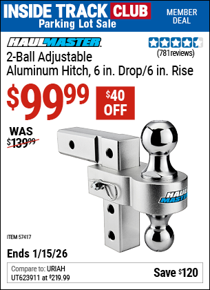 www.hfqpdb.com - HAUL-MASTER 2-BALL ADJUSTABLE ALUMINUM HITCH, 6 IN. DROP/6 IN. RISE Lot No. 57417