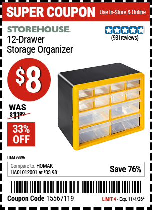 www.hfqpdb.com - STOREHOUSE 12-DRAWER STORAGE ORGANIZER Lot No. 99896