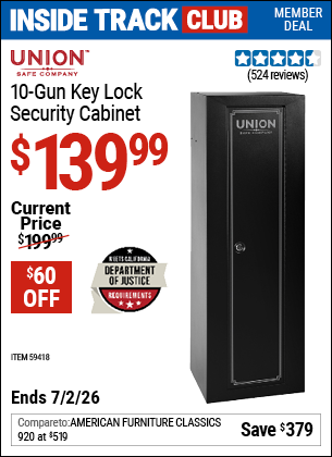 www.hfqpdb.com - UNION SAFE COMPANY 10-GUN KEY LOCK SECURITY CABINET Lot No. 59418