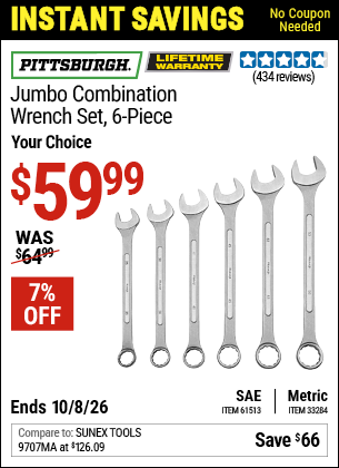 www.hfqpdb.com - PITTSBURGH JUMBO COMBINATION WRENCH SET, 6-PIECE Lot No. 61513/33284