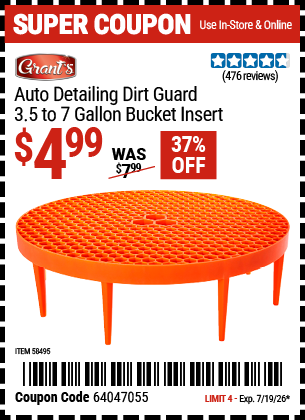 www.hfqpdb.com - GRANT'S AUTO DETAILING DIRT GUARD 3.5 TO 7 GALLON BUCKET INSERT Lot No. 58495