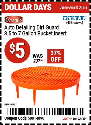 www.hfqpdb.com - GRANT'S AUTO DETAILING DIRT GUARD 3.5 TO 7 GALLON BUCKET INSERT Lot No. 58495