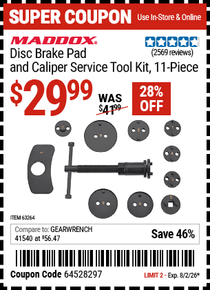 www.hfqpdb.com - MADDOX DISC BRAKE PAD AND CALIPER SERVICE TOOL KIT, 11-PIECE Lot No. 63264