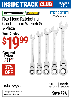 www.hfqpdb.com - PITTSBURGH FLEX-HEAD RATCHETING COMBINATION WRENCH SET, 5-PIECE Lot No. 60591/60592