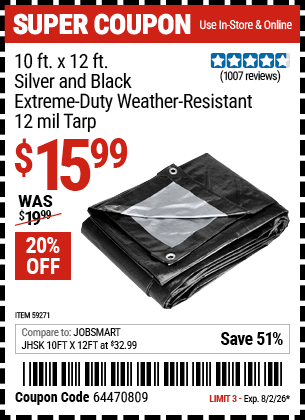 www.hfqpdb.com - 10 FT. X 12 FT. SILVER AND BLACK EXTREME-DUTY WEATHER-RESISTANT 12 MIL TARP Lot No. 59271
