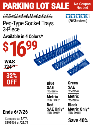 Harbor Freight U.S. GENERAL PEG-TYPE SOCKET TRAYS coupon