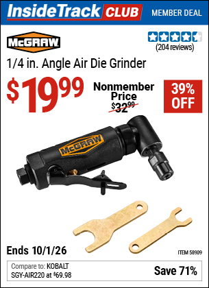 www.hfqpdb.com - MCGRAW 1/4 IN. ANGLE AIR DIE GRINDER Lot No. 58909