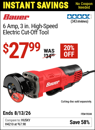 www.hfqpdb.com - BAUER 6 AMP, 3 IN. HIGH-SPEED ELECTRIC CUT-OFF TOOL Lot No. 59248