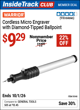 www.hfqpdb.com - WARRIOR CORDLESS MICRO ENGRAVER WITH DIAMOND-TIPPED BALLPOINT Lot No. 59340