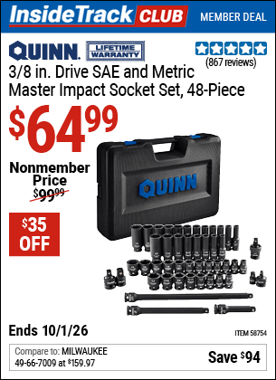www.hfqpdb.com - QUINN 3/8 IN. DRIVE SAE AND METRIC MASTER IMPACT SOCKET SET, 48-PIECE Lot No. 58754
