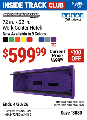www.hfqpdb.com - U.S. GENERAL 72 IN. X 22 IN. WORK CENTER HUTCH, SERIES 3 Lot No. 70332/58709/70330/70331/70333/70335/70339/70337