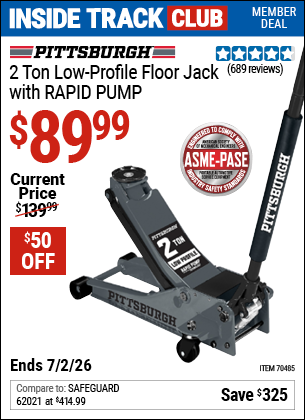 www.hfqpdb.com - PITTSBURGH 2 TON LOW-PROFILE FLOOR JACK WITH RAPID PUMP, SLATE GRAY Lot No. 70485
