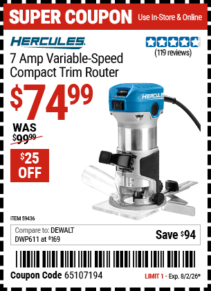 www.hfqpdb.com - HERCULES 7 AMP VARIABLE-SPEED COMPACT TRIM ROUTER Lot No. 59436