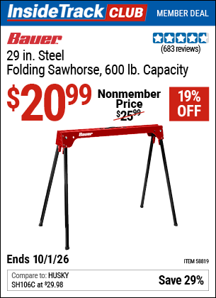 www.hfqpdb.com - BAUER 29 IN. STEEL FOLDING SAWHORSE, 600 LB. CAPACITY Lot No. 58819