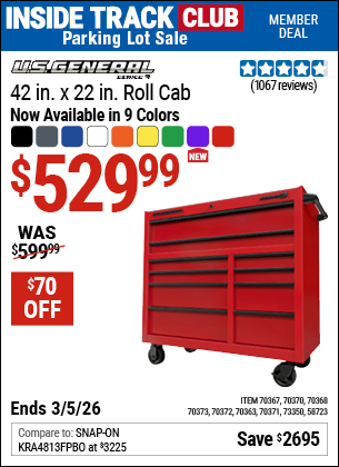 Harbor Freight U.S. GENERAL 42 IN. X 22 IN. ROLL CAB, SERIES 3 coupon