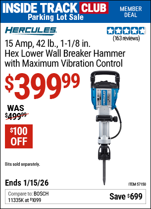 www.hfqpdb.com - HERCULES 15 AMP, 42 LB., 1-1/8 IN. HEX LOWER WALL BREAKER HAMMER WITH MAXIMUM VIBRATION CONTROL Lot No. 57150