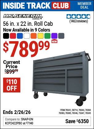 Harbor Freight U.S. GENERAL 56 IN. X 22 IN. ROLL CAB, SERIES 3 coupon