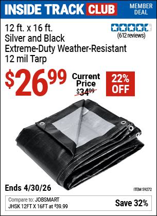Harbor Freight 12 FT. X 16 FT. SILVER AND BLACK EXTREME-DUTY WEATHER-RESISTANT 12 MIL TARP coupon