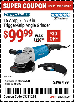www.hfqpdb.com - HERCULES 15 AMP, 7 IN./9 IN. TRIGGER-GRIP ANGLE GRINDER Lot No. 57363