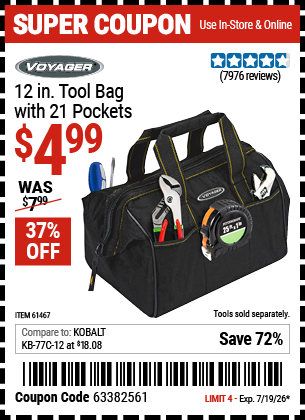 www.hfqpdb.com - VOYAGER 12 IN. TOOL BAG WITH 21 POCKETS Lot No. 61467