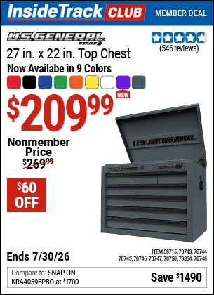 www.hfqpdb.com - U.S. GENERAL 27 IN. X 22 IN. TOP CHEST, SERIES 3 Lot No. 70743/70744/70745/70746/70747/58715/70750/70748
