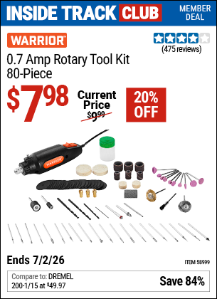 www.hfqpdb.com - WARRIOR 0.7 AMP ROTARY TOOL KIT, 80-PIECE Lot No. 58999