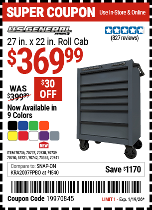 www.hfqpdb.com - U.S. GENERAL 27 IN. X 22 IN. ROLL CAB, SERIES 3 Lot No. 58721/70736/70737/70738/70739/70740/70741/70742