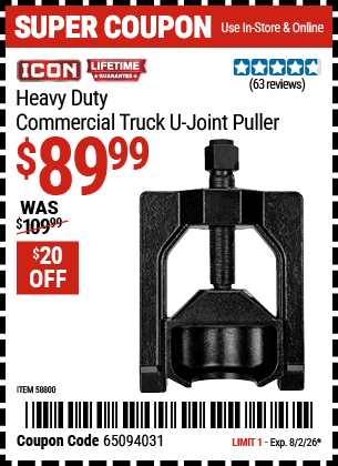 www.hfqpdb.com - ICON HEAVY DUTY COMMERCIAL TRUCK U-JOINT PULLER Lot No. 58800