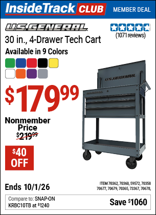 www.hfqpdb.com - U.S. GENERAL 30 IN., 4-DRAWER TECH CART Lot No. 70678/70360/59572/70358/70677/70679/70365/70362/73367