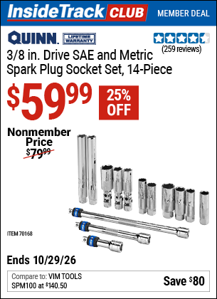 www.hfqpdb.com - QUINN 3/8 IN. DRIVE SAE AND METRIC SPARK PLUG SOCKET SET, 14-PIECE Lot No. 70168