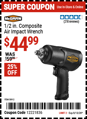 www.hfqpdb.com - MCGRAW 1/2 IN. COMPOSITE AIR IMPACT WRENCH Lot No. 58912