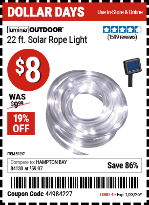 www.hfqpdb.com - LUMINAR OUTDOOR 22 FT. SOLAR ROPE LIGHT Lot No. 59297