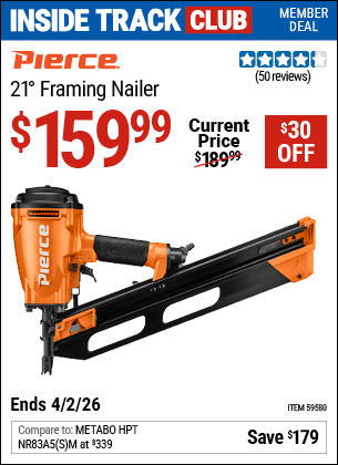 www.hfqpdb.com - PIERCE 21&deg; FRAMING NAILER Lot No. 59580