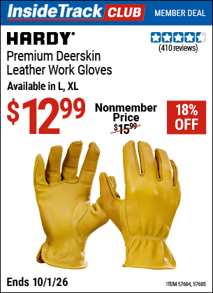 www.hfqpdb.com - HARDY PREMIUM DEERSKIN LEATHER WORK GLOVES Lot No. 57604/57605