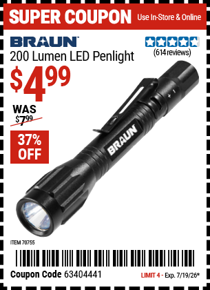 www.hfqpdb.com - BRAUN 200 LUMEN LED PENLIGHT Lot No. 70755