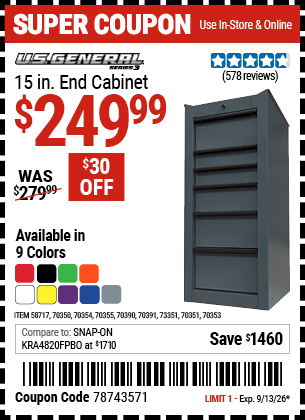 www.hfqpdb.com - U.S. GENERAL 15 IN. END CABINET, SERIES 3 Lot No. 70353/58717/70350/70351/70354/70355/70391/70390