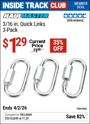 www.hfqpdb.com - HAUL-MASTER 3/16 IN. QUICK LINKS, 3-PACK Lot No. 69062