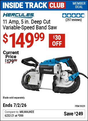 www.hfqpdb.com - HERCULES 11 AMP, 5 IN. DEEP CUT VARIABLE-SPEED BAND SAW Lot No. 59229