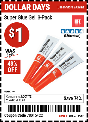 www.hfqpdb.com - HFT SUPER GLUE GEL, 3-PACK Lot No. 67190