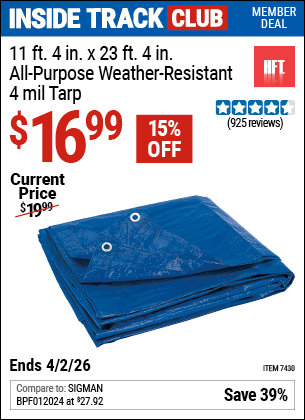 www.hfqpdb.com - HFT 11 FT. 4 IN. X 23 FT. 4 IN. BLUE ALL-PURPOSE WEATHER-RESISTANT 4 MIL TARP Lot No. 7430