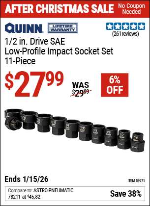 www.hfqpdb.com - QUINN 1/2 IN. DRIVE SAE LOW-PROFILE IMPACT SOCKET SET, 11-PIECE Lot No. 59771