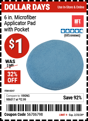 www.hfqpdb.com - HFT 6 IN. MICROFIBER APPLICATOR PAD WITH POCKET Lot No. 60247