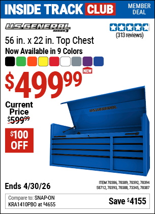 www.hfqpdb.com - U.S. GENERAL 56 IN. X 22 IN. TOP CHEST, SERIES 3 Lot No. 58712/70386/70387/70388/70389/70392/70393/70394