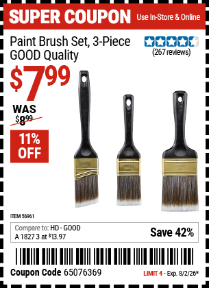 www.hfqpdb.com - PAINT BRUSH SET, 3-PIECE, GOOD QUALITY Lot No. 56961