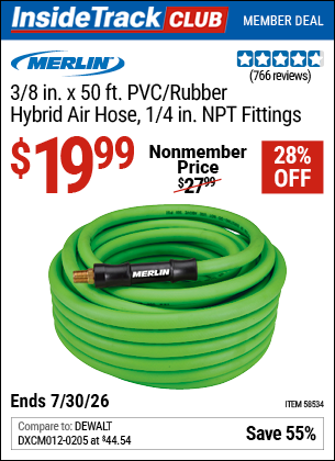 www.hfqpdb.com - MERLIN 3/8 IN. X 50 FT. PVC/RUBBER HYBRID AIR HOSE, 1/4 IN. NPT FITTINGS Lot No. 58534