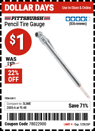www.hfqpdb.com - PITTSBURGH PENCIL TIRE GAUGE Lot No. 63611