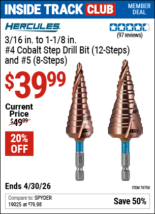 www.hfqpdb.com - HERCULES 3/16 IN. TO 1-1/8 IN. #4 COBALT STEP DRILL BIT (12-STEPS) AND #5 (8-STEPS) Lot No. 70758